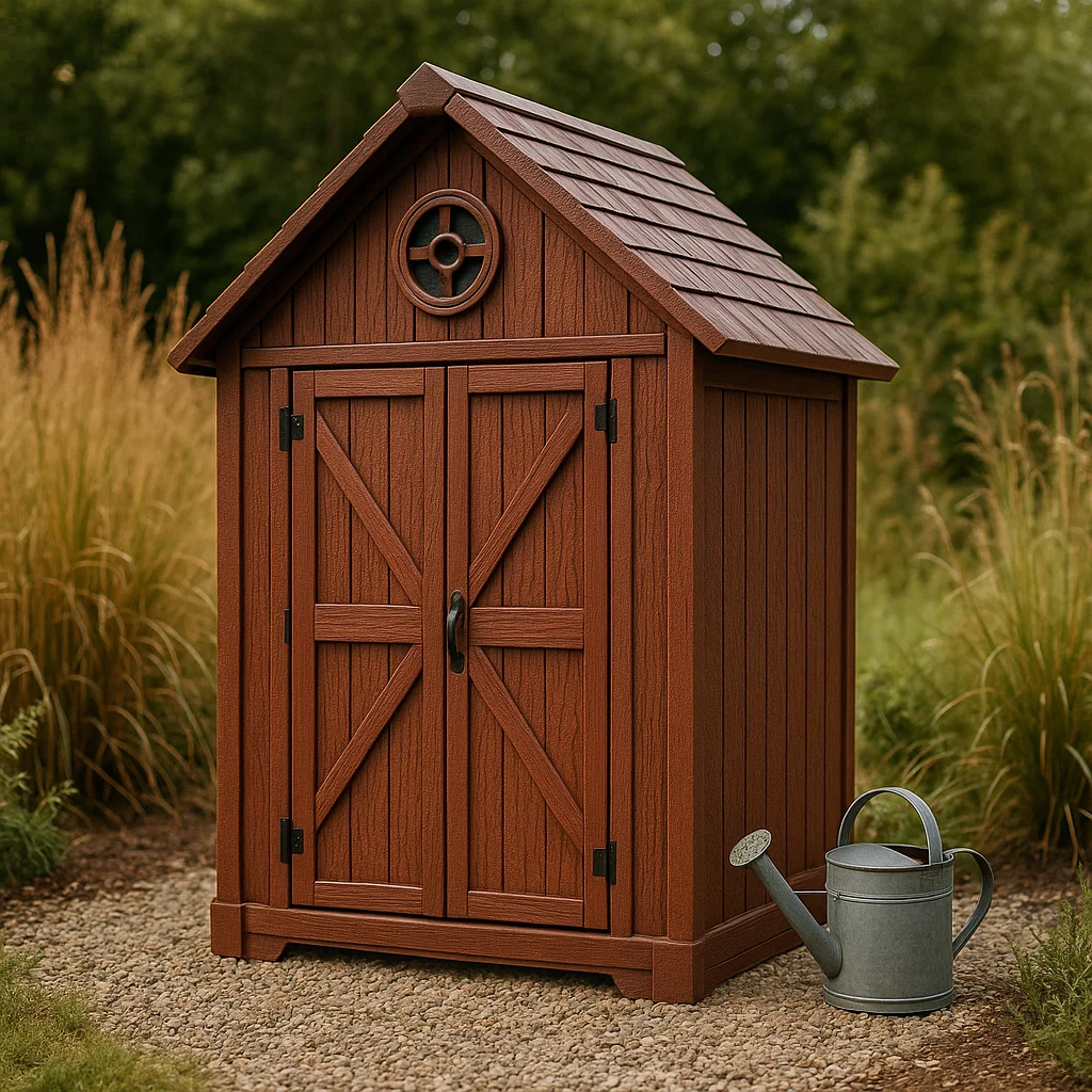 Abri de jardin, abri de rangement, couleur bois rouge, résine, pour usage extérieur, 120 x 85 x 190 cm YxEiMHk213yA