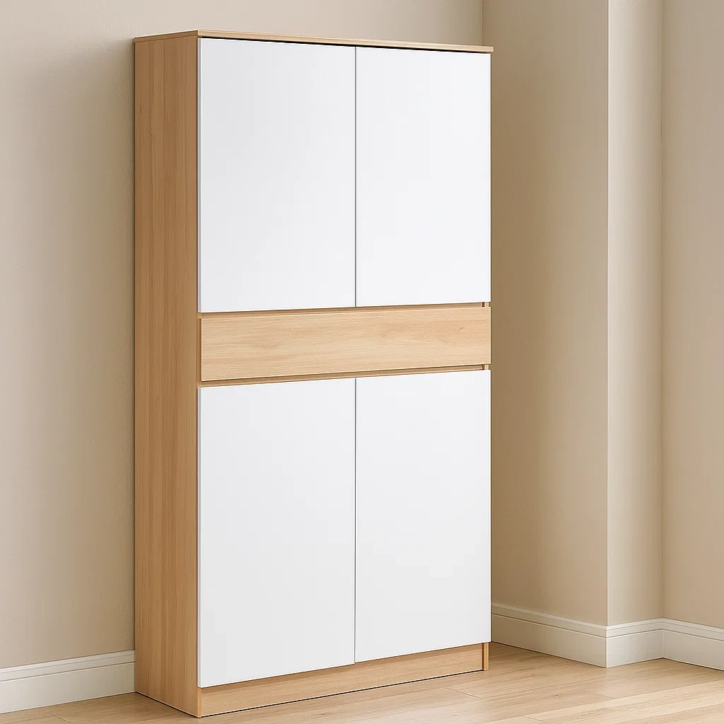 Meuble à chaussures haut avec tiroir - Blanc et naturel clair - Mélaminé - Entrée ou couloir - 100 × 40 × 191 cm - M3YMGK0idOfj