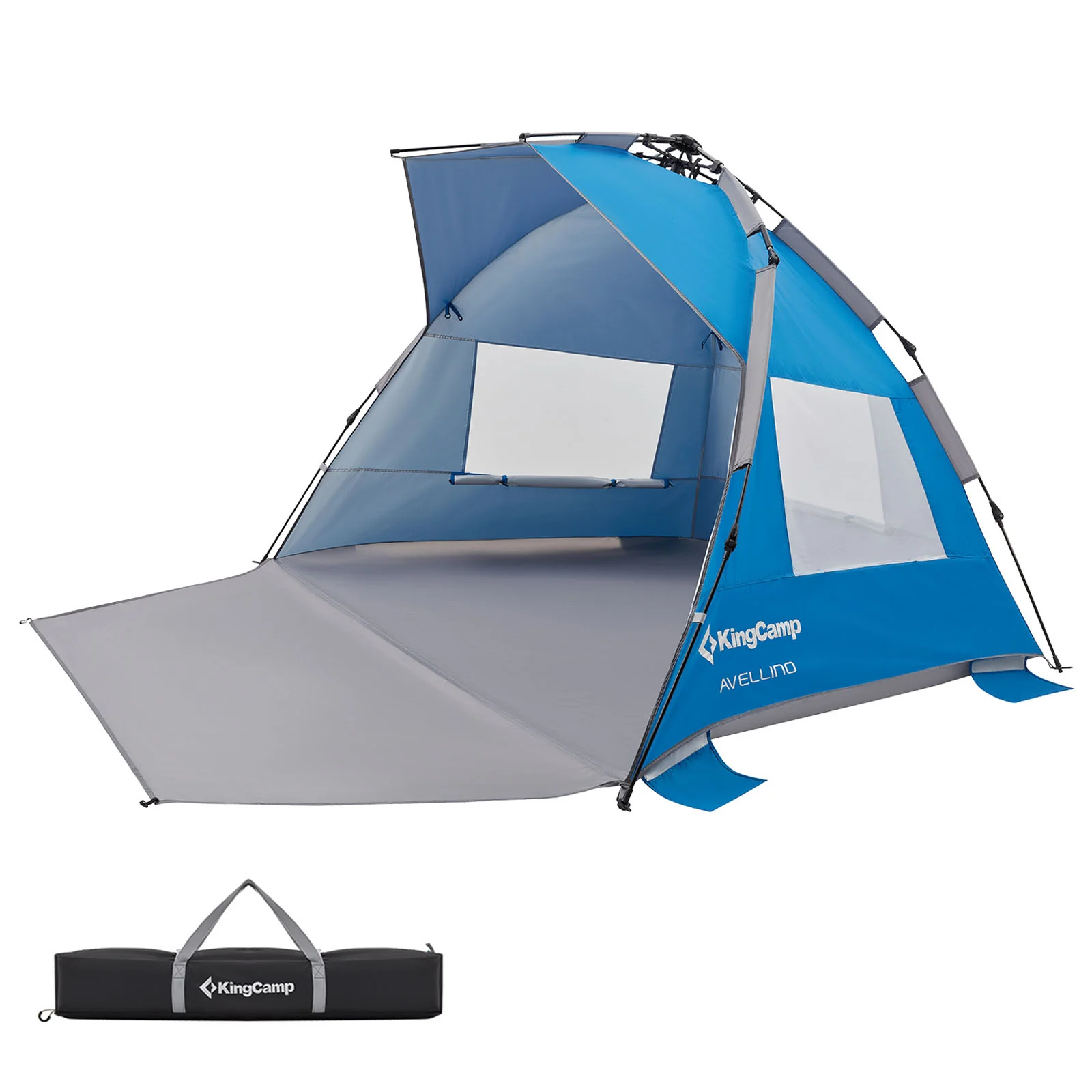 2025 KingCamp Avellino – Automatisches Strandzelt mit UPF50+ Sonnenschutz, Wind- und Sichtschutz, hydraulischer Konstruktion, Sandsäcken und Moskitonetzen an den Fenstern