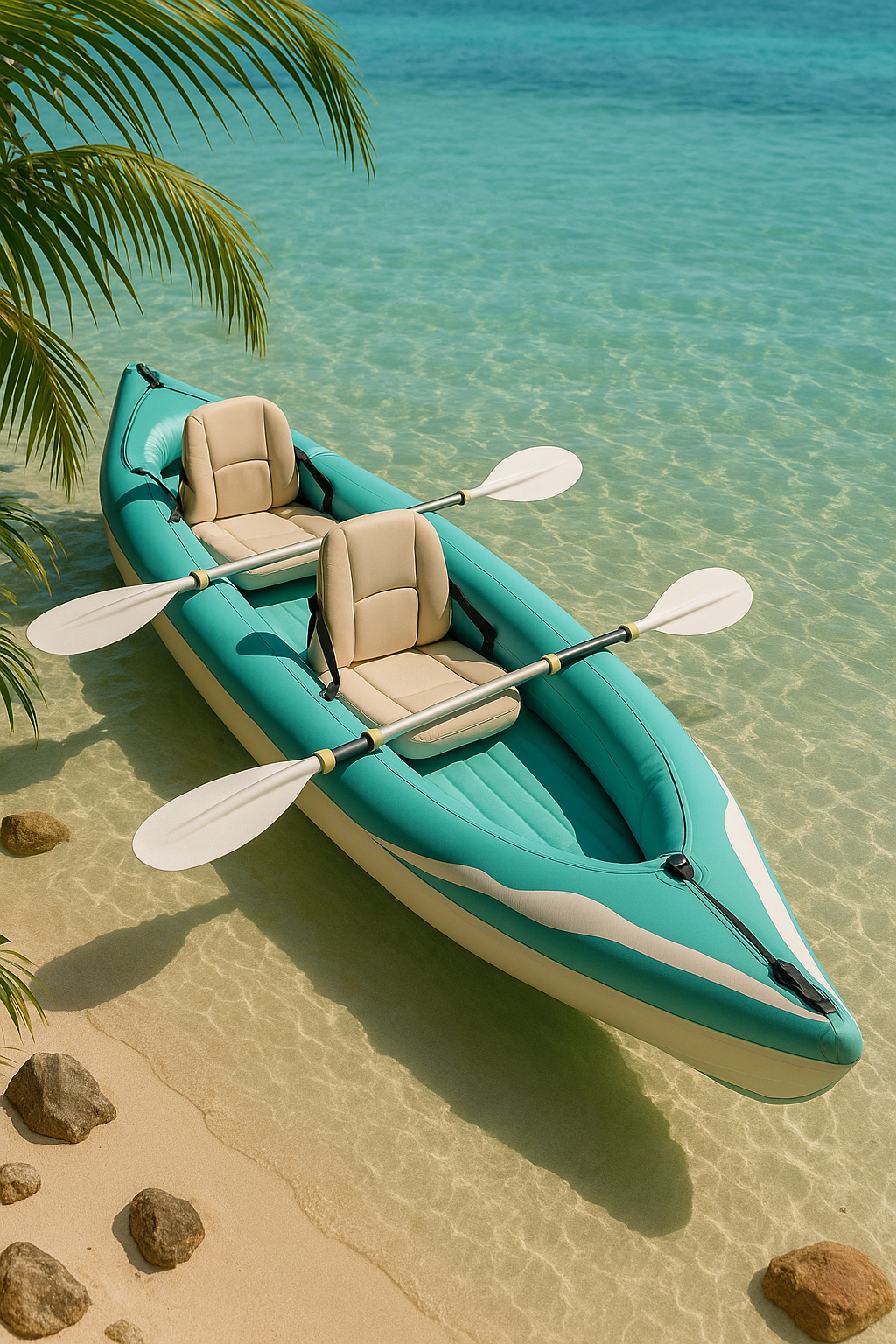 Kayak gonflable à monter soi-même, PVC bleu/beige, double siège, 376 x 77 x 34 cm, pour plage, lac, rivière, hQHIqkh506As