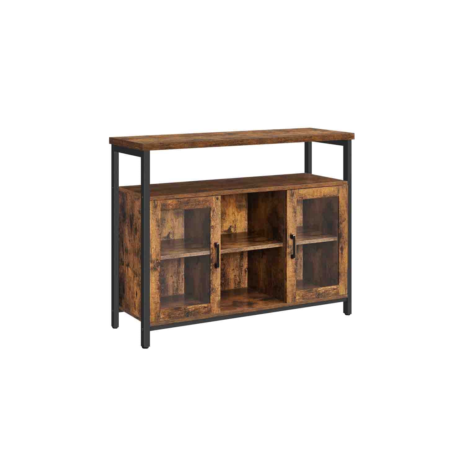 Sideboard im Industriestil mit 2 Türen aus Klarglas