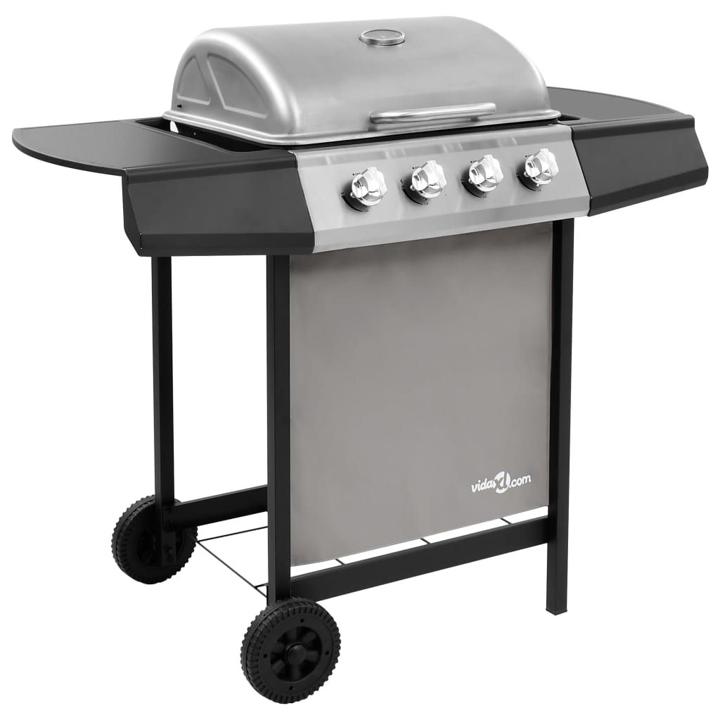 VidaXL Gasgrill mit 4 Brennern, Schwarz und Silber