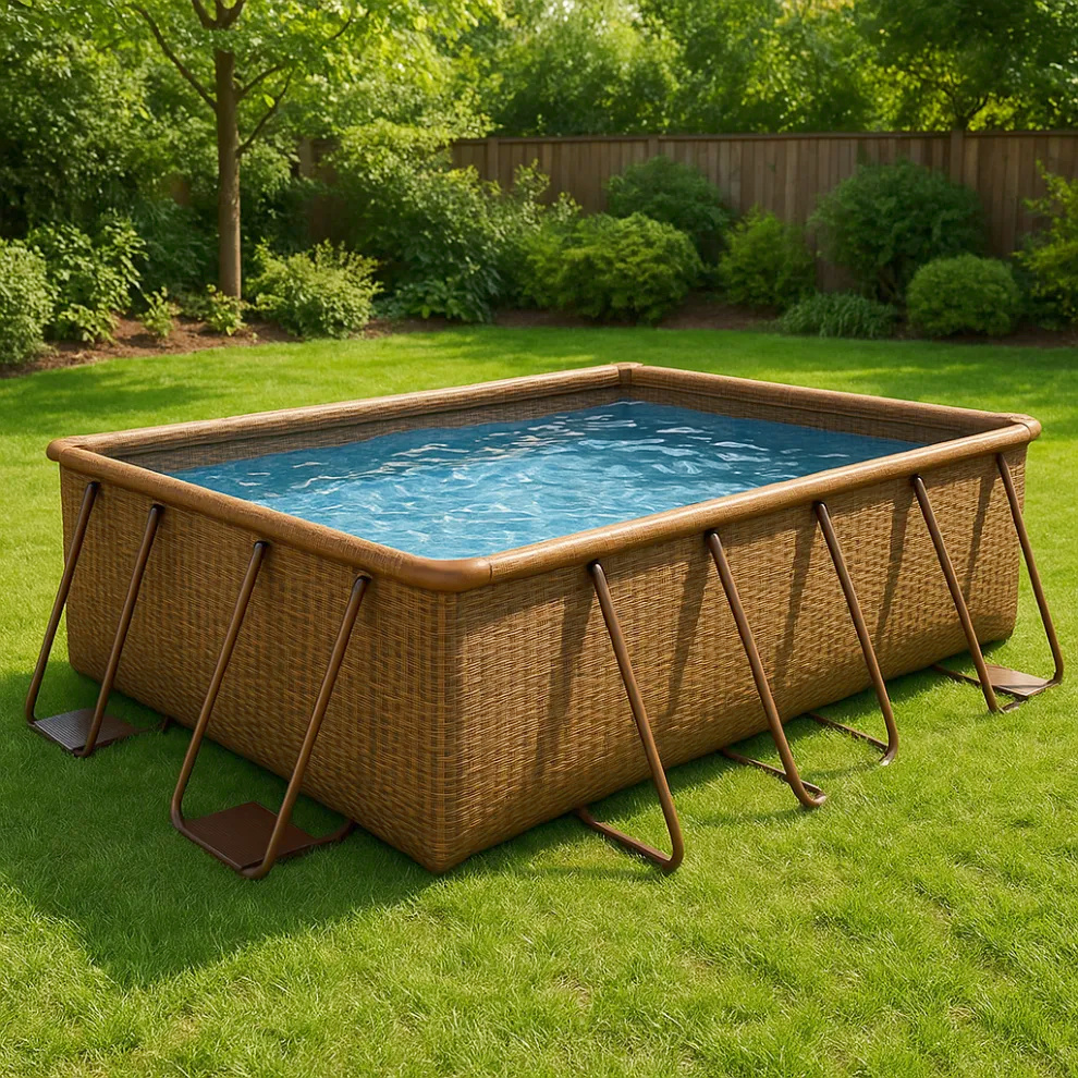 Rechteckiger Röhrenpool, rechteckiger Aufstellpool, braunes Rattan, braun, Metall und PVC, Garten und Außenbereich, 549 x 274 x 122 cm uIGtnVU638gn