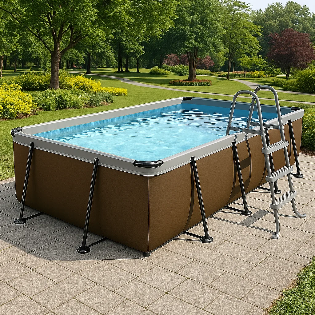 Piscine tubulaire rectangulaire 532 x 265 x 119 cm, marron/blanc, avec filtre et échelle gqHRmcQ191tA