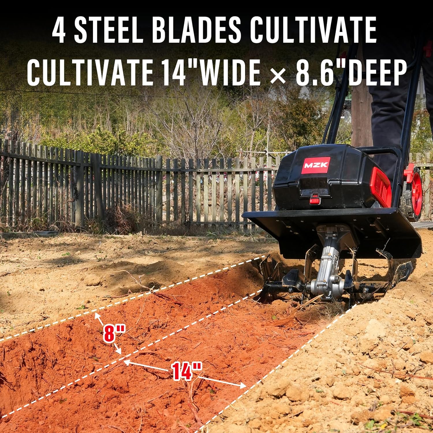 MZK 40V 12-Zoll Akku-Gartenfräse – mit 2 x 4,0-Ah-Akkus und Schnellladegerät