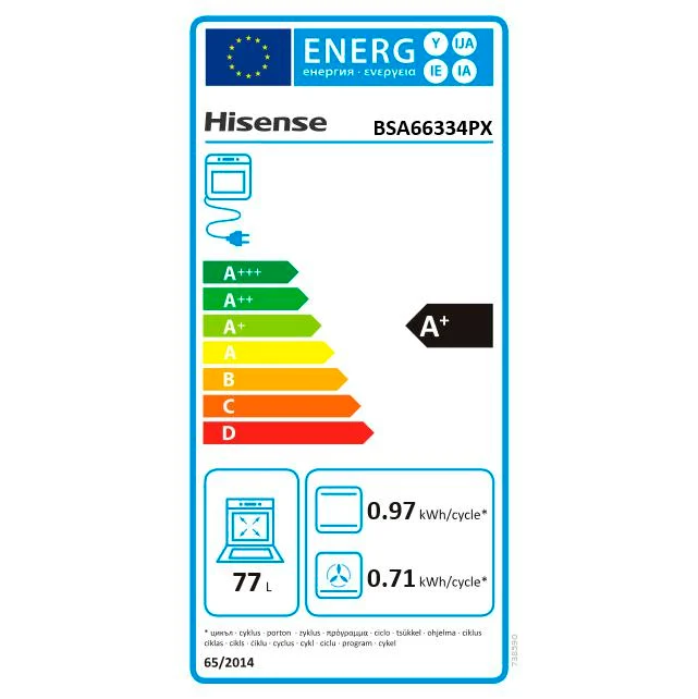 Hisense BSA66334PX Multifunktionsbackofen, 3,5 kW, 77 l, Klapptür, 9 Kochfunktionen, Energieeffizienzklasse A+ – Grau