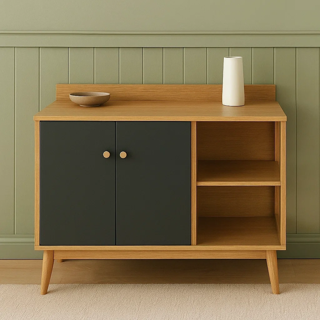 Îlot de cuisine, desserte de cuisine à 2 portes et étagère, bois naturel et noir, 80 x 40 x 80 cm - NCBGLbgym0wl