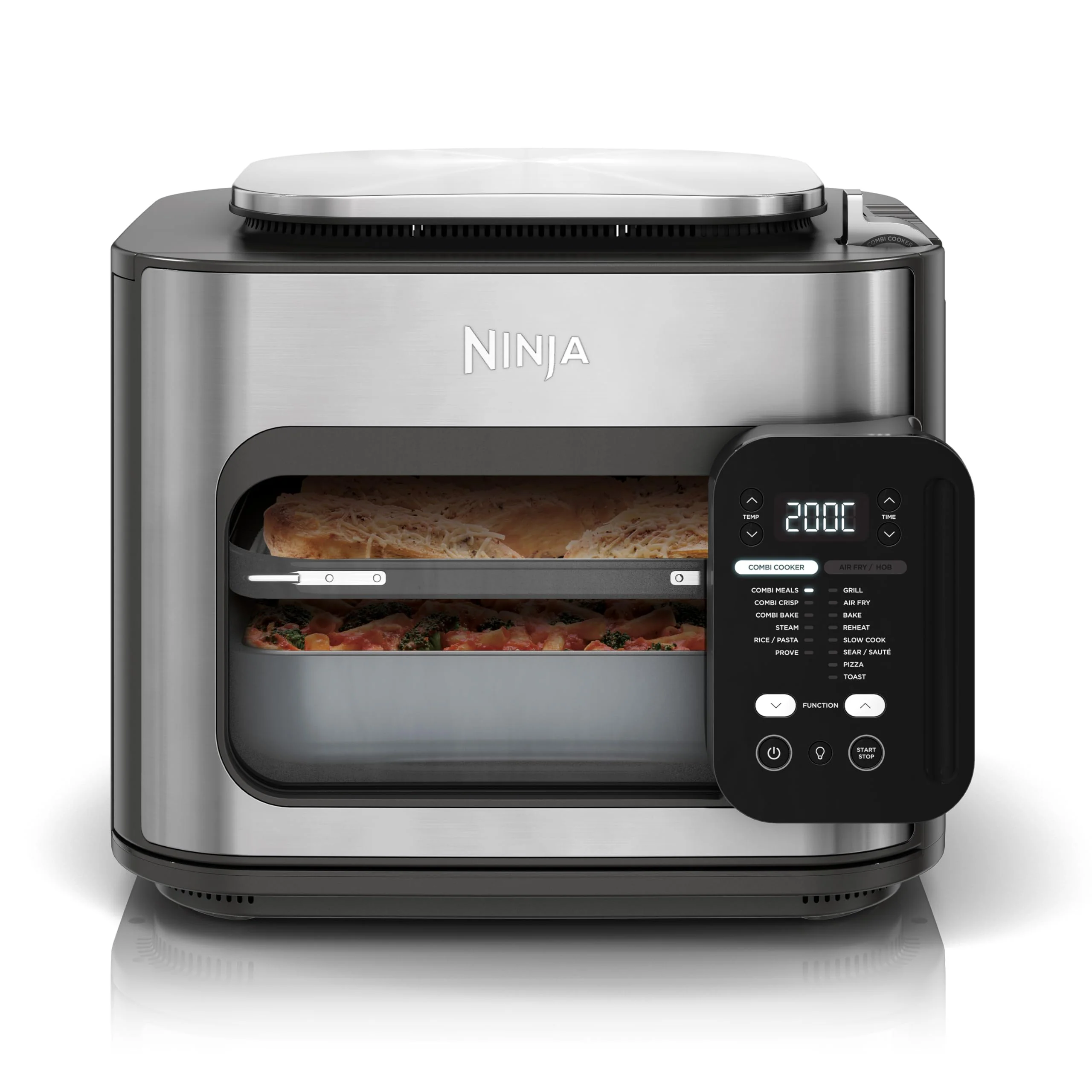 Ninja Combi 12-in-1 Multikocher (Modelljahr 2025). Backofen und Heißluftfritteuse. 12 Kochfunktionen. Heißluftfritteuse und Grill. Fertig in 15 Minuten*. Inkl. Grillplatte, Pfanne, Crisper-Gitter und Rezeptheft. Grau. SFP700EU