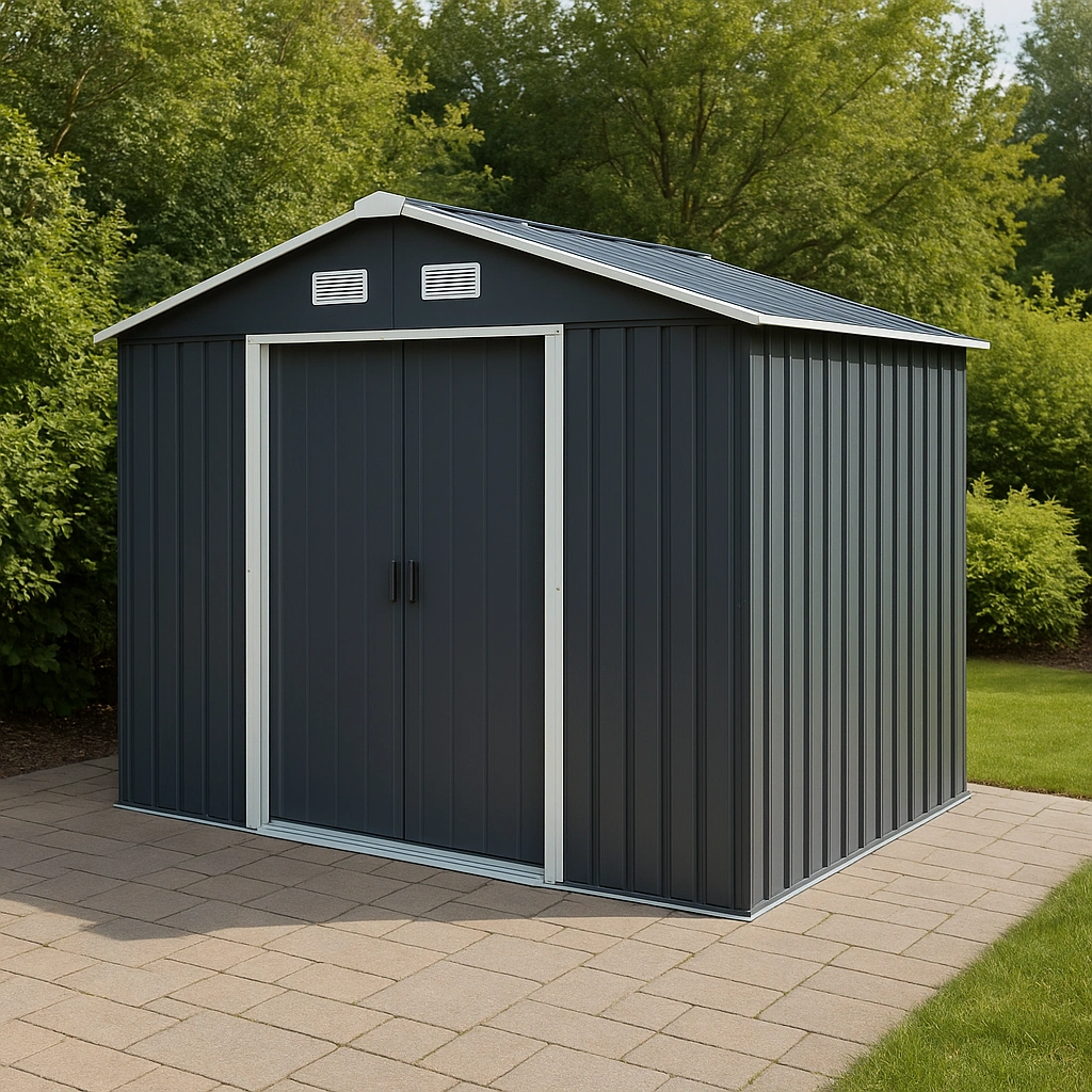 Abri de jardin extérieur en acier gris 240 x 190 x 230 cm