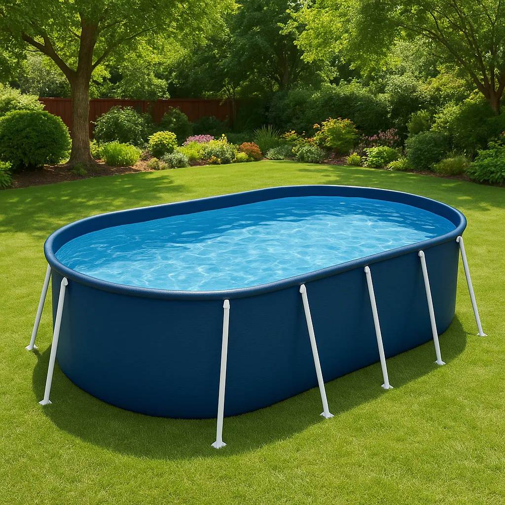 Ovaler Röhrenpool, dunkelblauer ovaler Aufstellpool, dunkelblau, Metall und PVC, Garten und Außenbereich, 488 x 305 x 107 cm jFrPBvD616FM