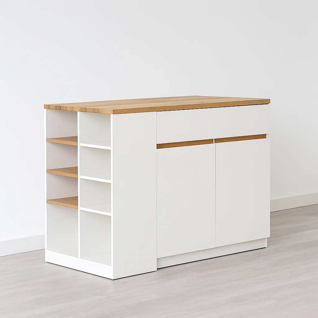 Îlot de cuisine multifonctionnel, MDF blanc et naturel clair, 130×65×90 cm - aOWUNeRrkG4F