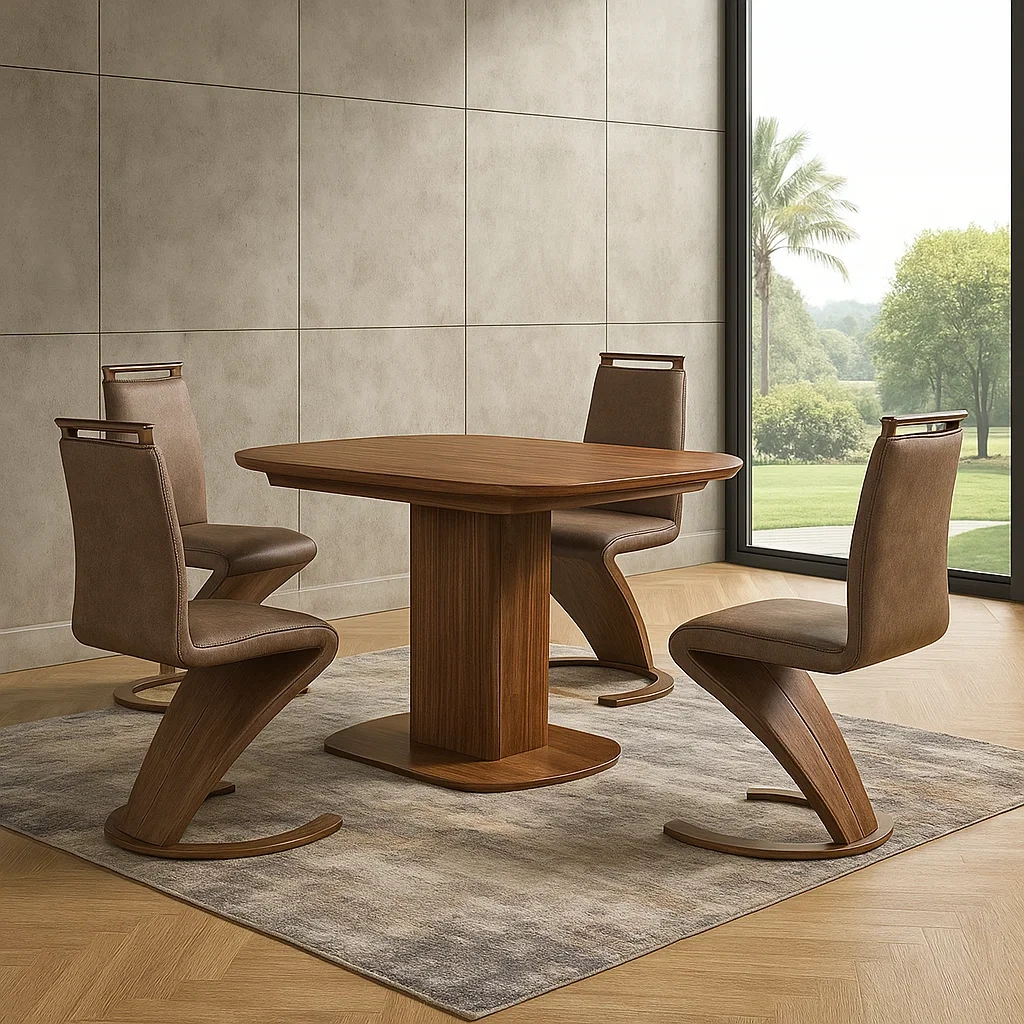 Ensemble de salle à manger 4 places, bois et similicuir marron, design moderne avec dossier incurvé, structure fixe, table 120 x 80 x 75 cm et chaise 45 x 55 x 90 cm, pour repas en intérieur - b6n1Nx7BUOuB