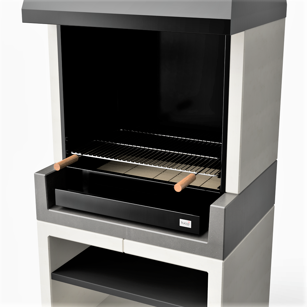 Tuozi - Einbaugrill für Holz und Holzkohle, Modell Kitaway Otte (grau/weiß - 84 x 63 x 206 cm) Art.-Nr.: T00170