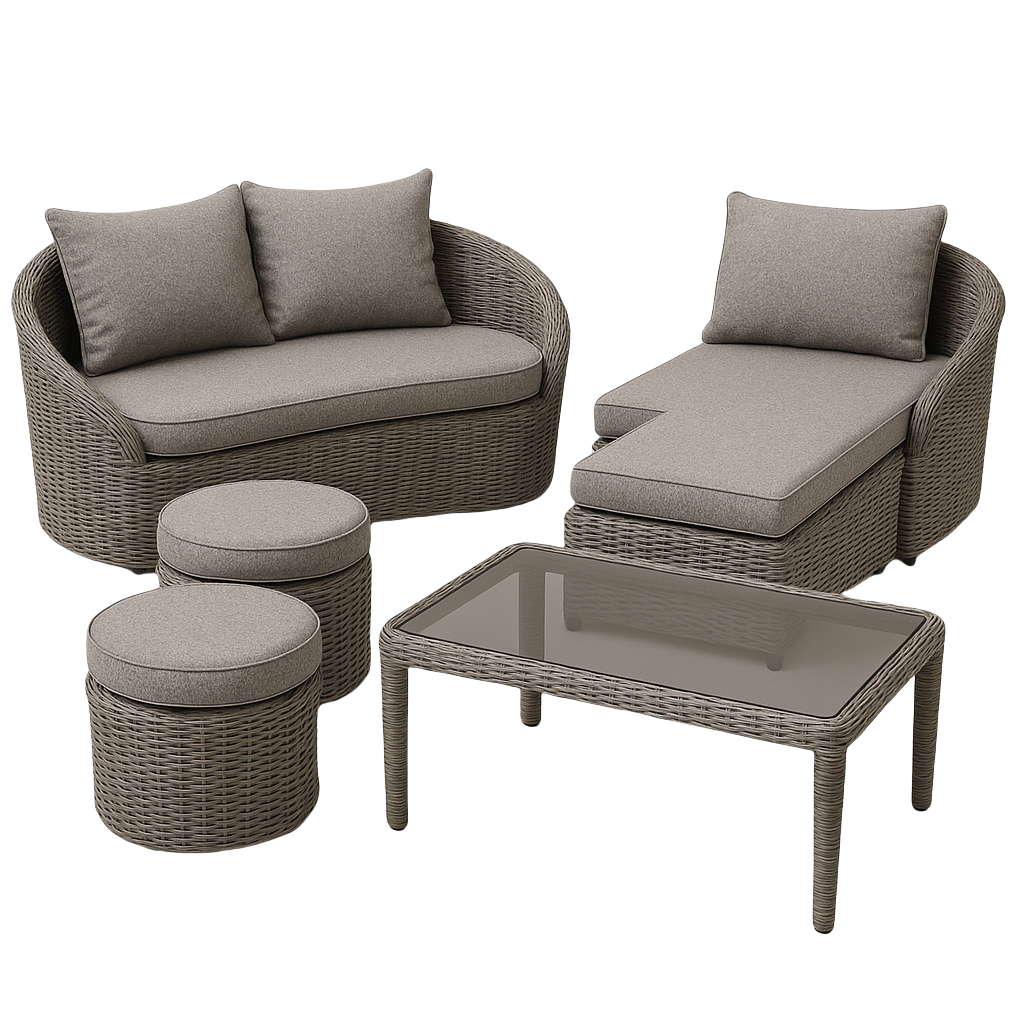 Ensemble canapé et table de jardin 6 places en résine tissée grise