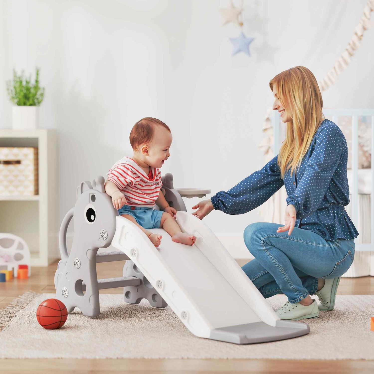 Aiyaplay 3-in-1 Kinderrutsche mit grauem Giraffenmotiv