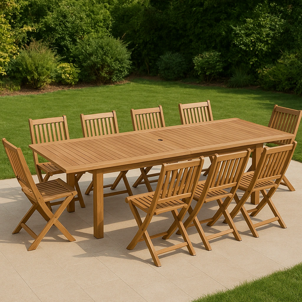 Ensemble de salle à manger d'extérieur en bois massif brun clair pour jardin ou terrasse