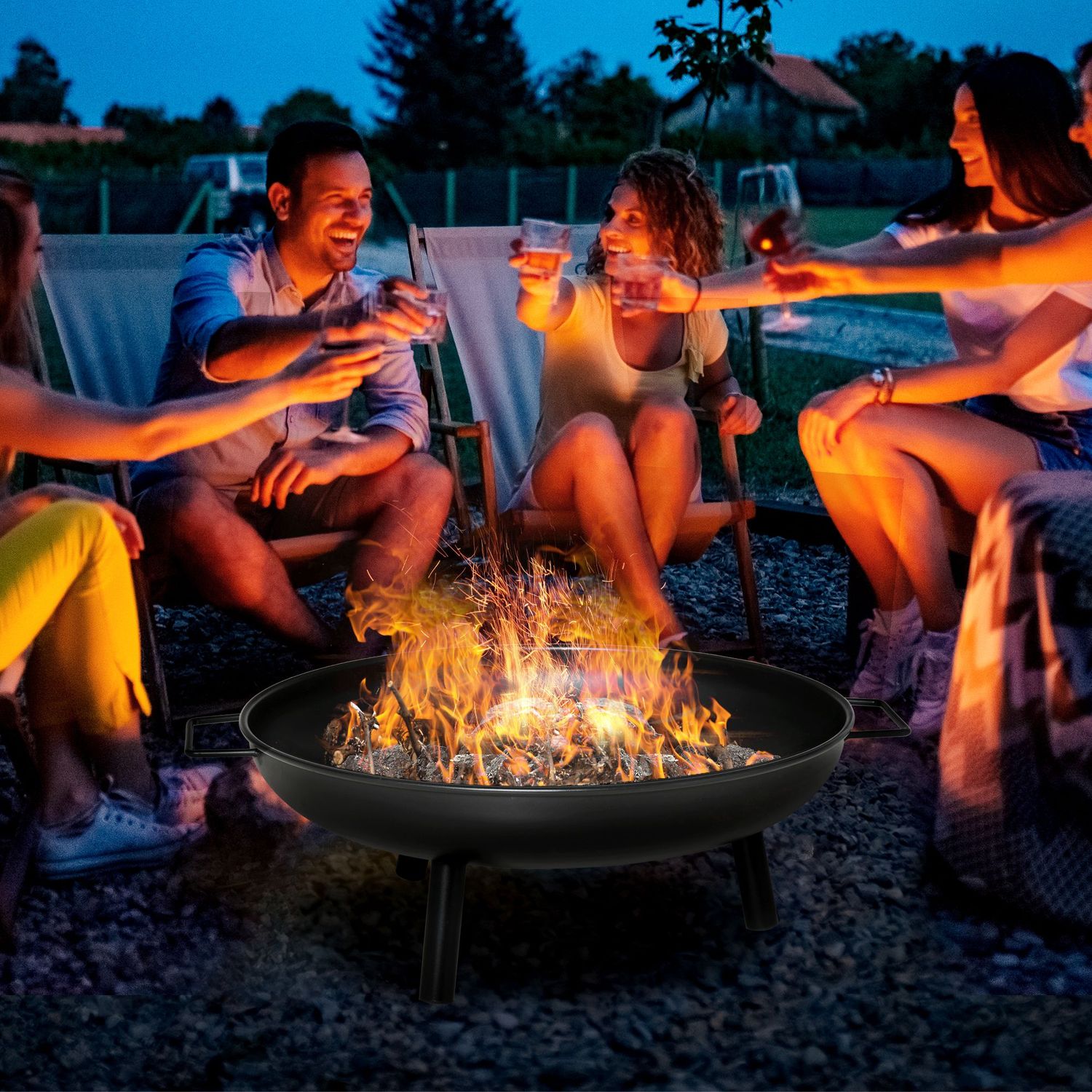 Feuerschale für den Außenbereich mit Tragegriffen aus Metall, Ø 58 x 23 cm – outsunny.black