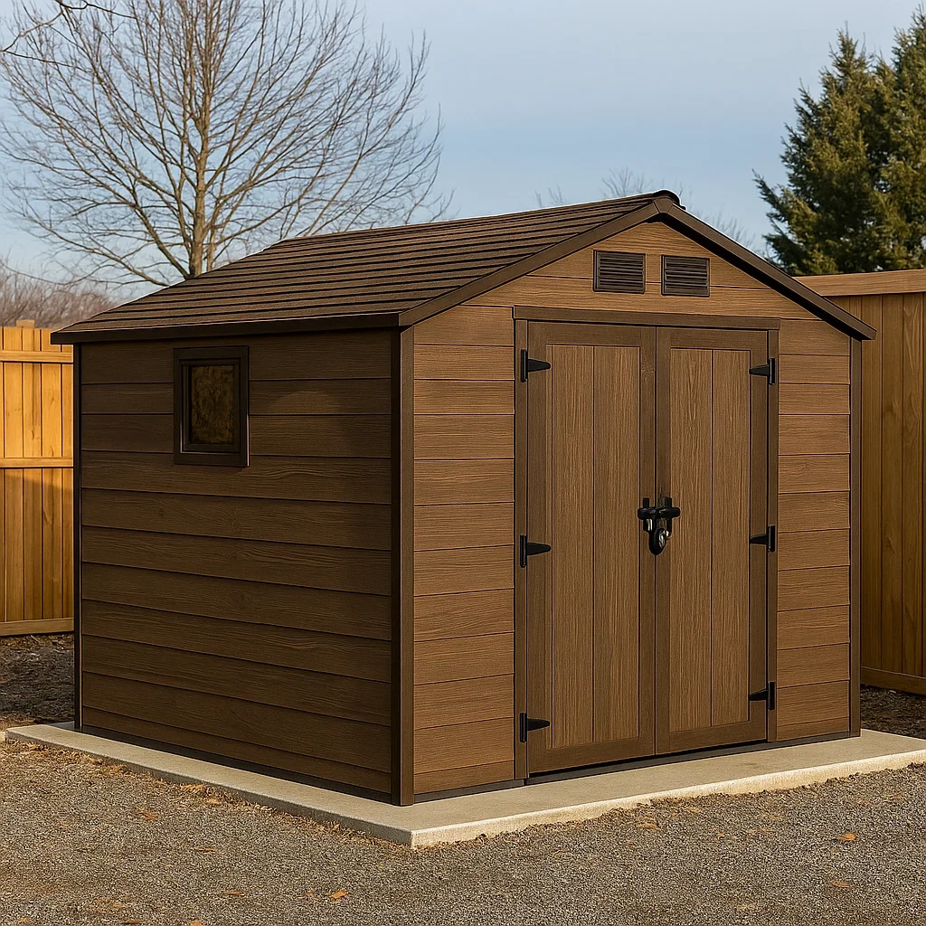 Abri de jardin rectangulaire en résine marron, toit en pente, autoportant, 220 x 200 x 230 cm, pour le rangement extérieur - Wv7lsz1IpAV5