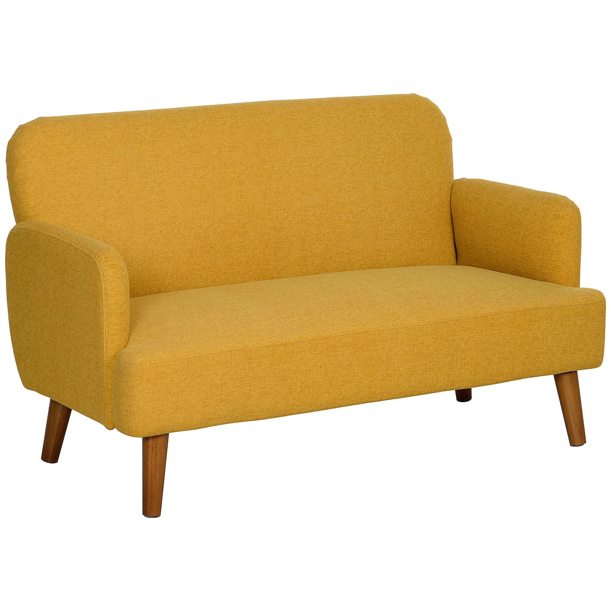 Zweisitzer-Sofa aus Samt. Dicke 21 cm Polsterung und Holzbeine. Farbe: Gelb.