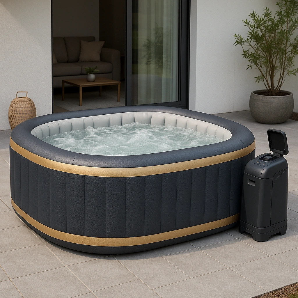 Aufblasbarer, quadratischer Garten-Whirlpool aus dunkelgrauem PVC, 180 x 180 x 70 cm - VHPMWEr401qh