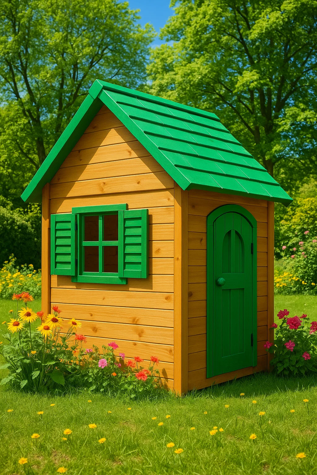 Gartengeräte Kinderspielhaus grün Holz Outdoor 130×110×160 cm rQppSDL159Ui