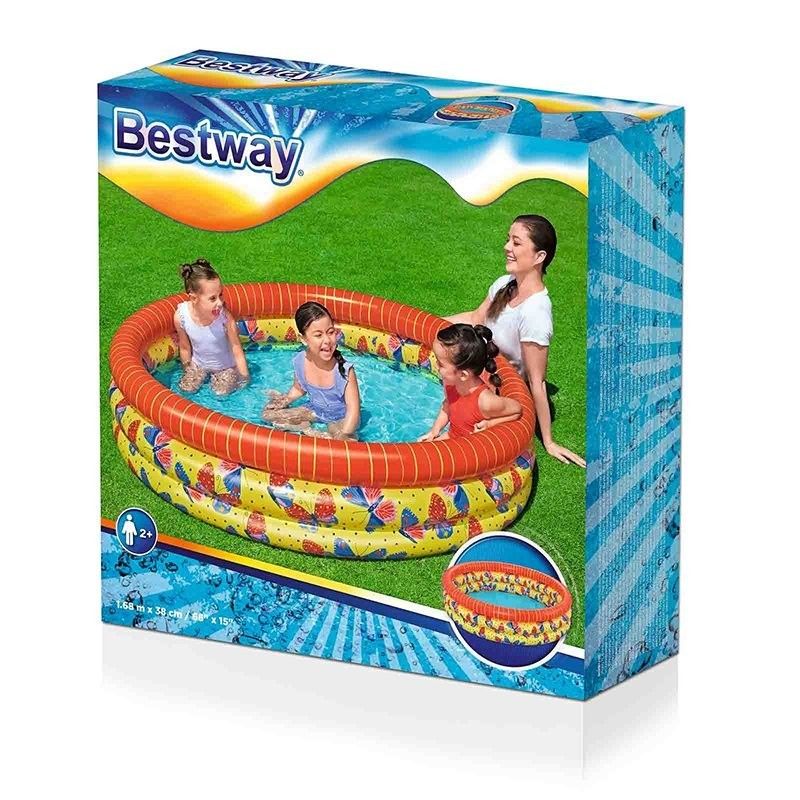 Bestway aufblasbares Kinderplanschbecken mit 3 Schmetterlingsringen, 168 x 38 cm, ab 2 Jahren, Garten 51202