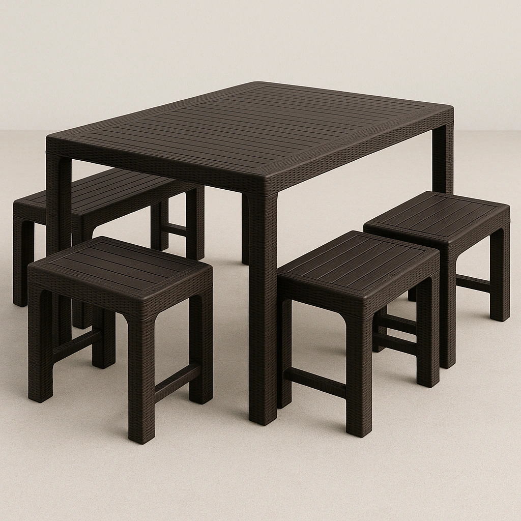 Ensemble table et banc en résine brune pour terrasse de jardin