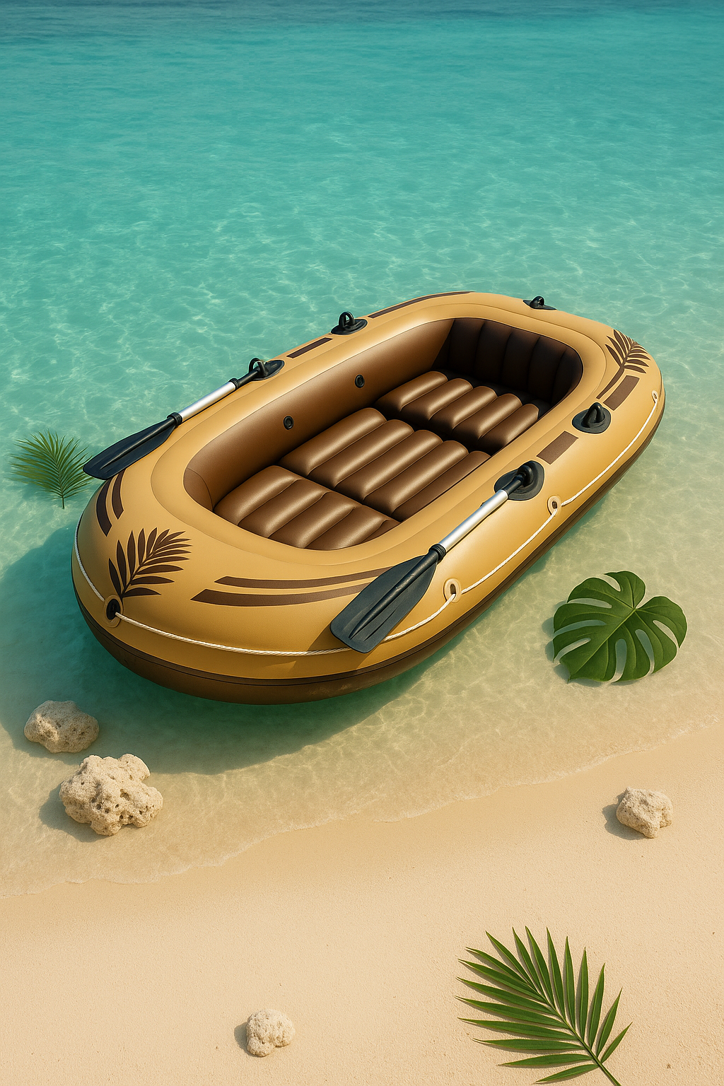 Bateau gonflable marron décoré, pour une utilisation en mer et sur le littoral, 291 x 127 x 46 cm, ScBNSRv528jP