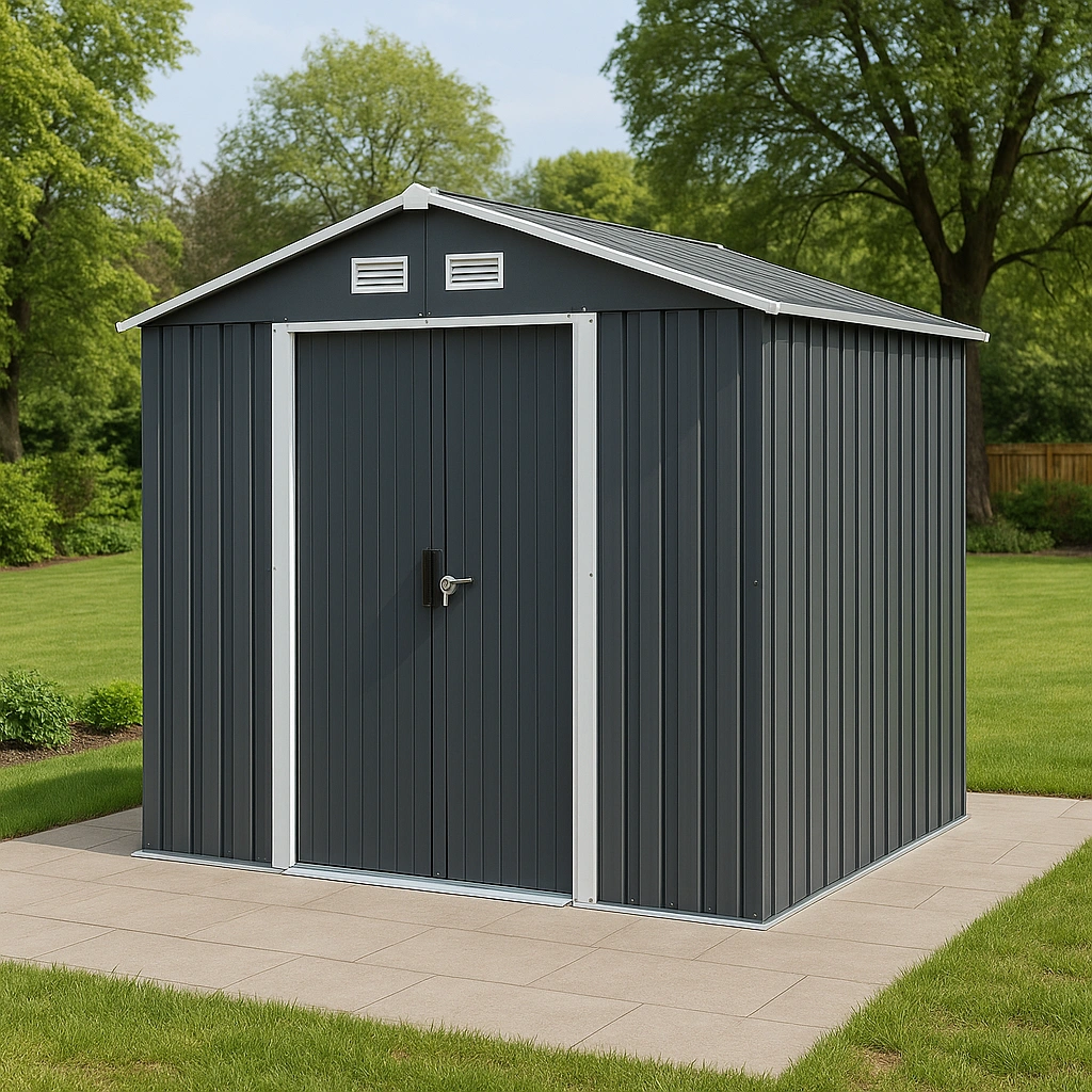 Abri de jardin extérieur en métal gris foncé, rangement de jardin, 250 cm x 200 cm x 220 cm