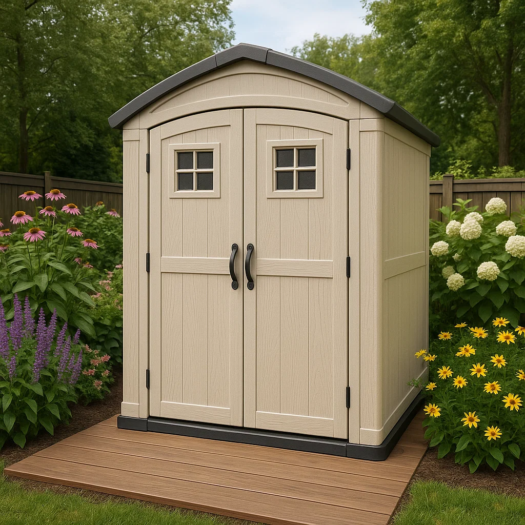 Abri de jardin en résine beige, 170 x 150 x 215 cm lWkQgxP203EB