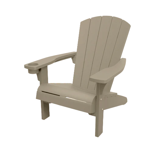 Genießen Sie 2025 den Charme von Holz ohne den Pflegeaufwand mit dem Keter Alpine Adirondack-Stuhl in seinem modernen Farbton Silver Sage.
