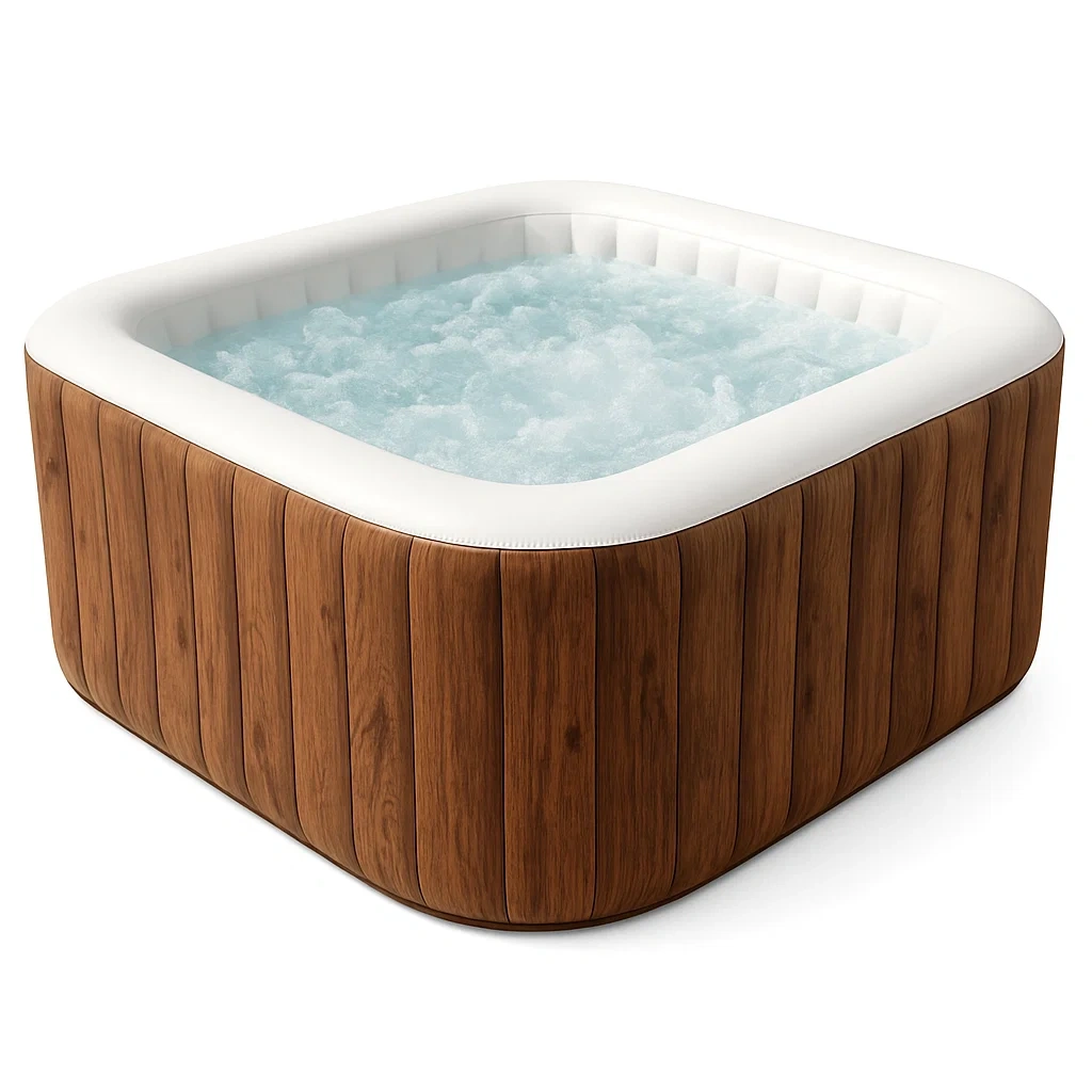 Aufblasbarer Whirlpool, 196 x 196 x 71 cm, 4 Personen, quadratisch, Holz/weiß, RnhNsRH366bK