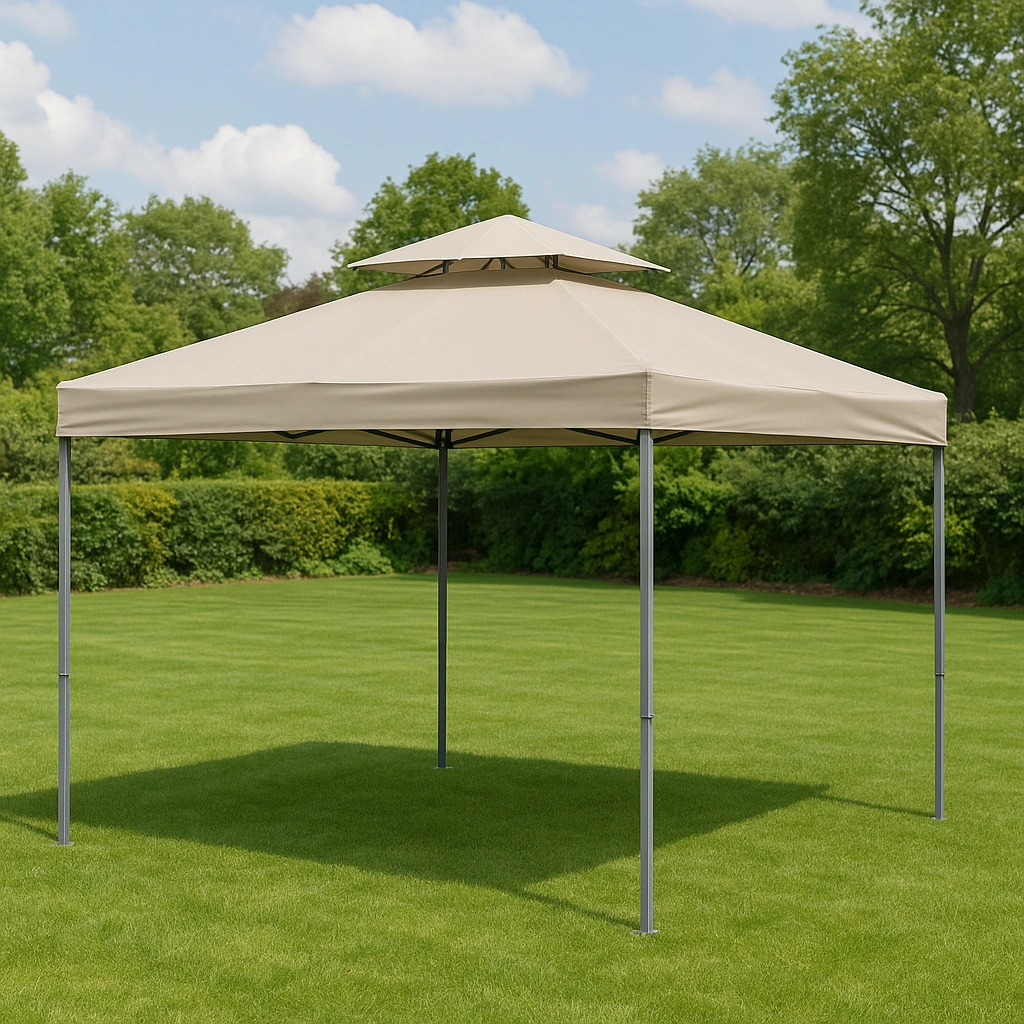 Pavillon d'extérieur - Gazebo - Beige - Acier - Pour jardin/terrasse - 3,5 x 3,5 x 2,8 m