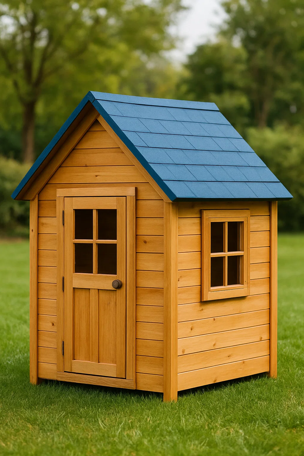 Kinderspielhaus, Naturholz, blaues Dach, Garten, 115×90×130 cm rKtwTkS157Nk