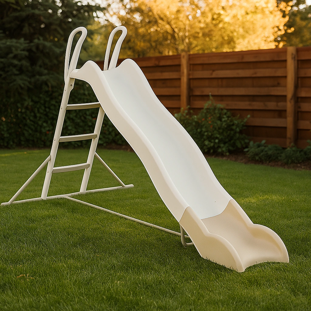 Toboggan pour enfants, en plastique blanc/beige, pour l'extérieur, 180 x 38 x 98 cm