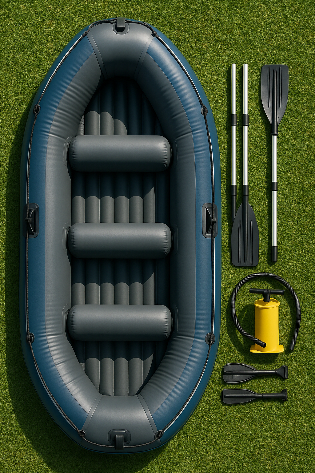 Bateau gonflable en PVC bleu-gris, idéal pour les lacs et les rivières, dimensions : 228 x 120 x 40 cm, référence : JInvIix527VS