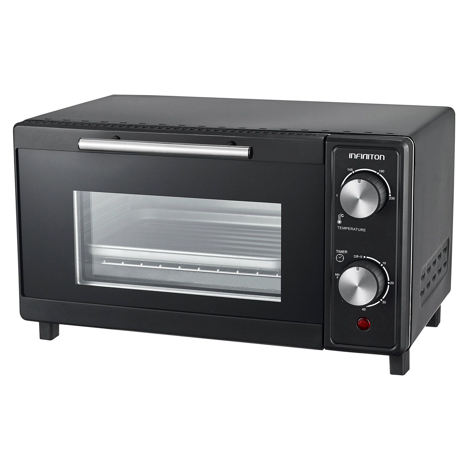 Infiniton HSM-A9N – Tischbackofen, Schwarz, 9 l, 600 W, Doppelverglasung, Temperaturregelung, 60-Minuten-Timer.