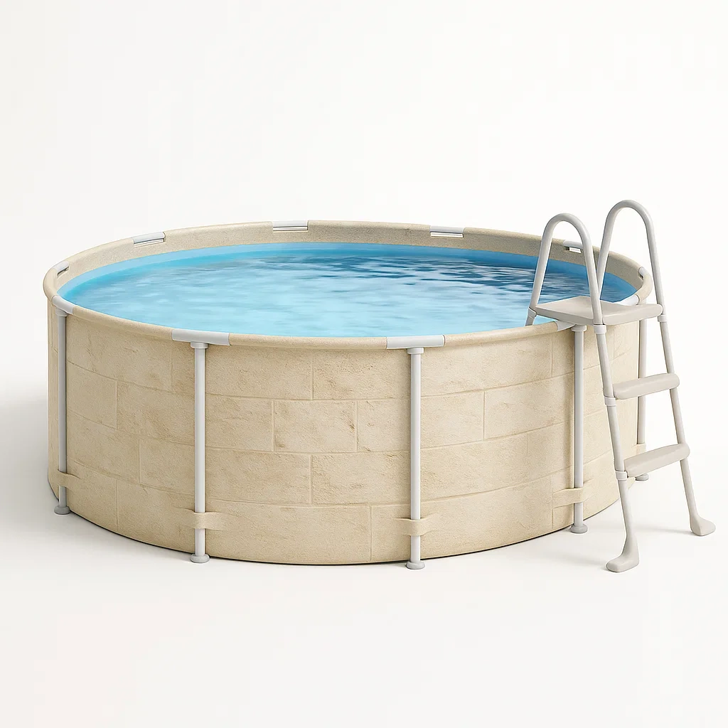 Runder, röhrenförmiger Swimmingpool 358x98 cm, beige, mit Filter und Leiter, wfpgIcL259dK