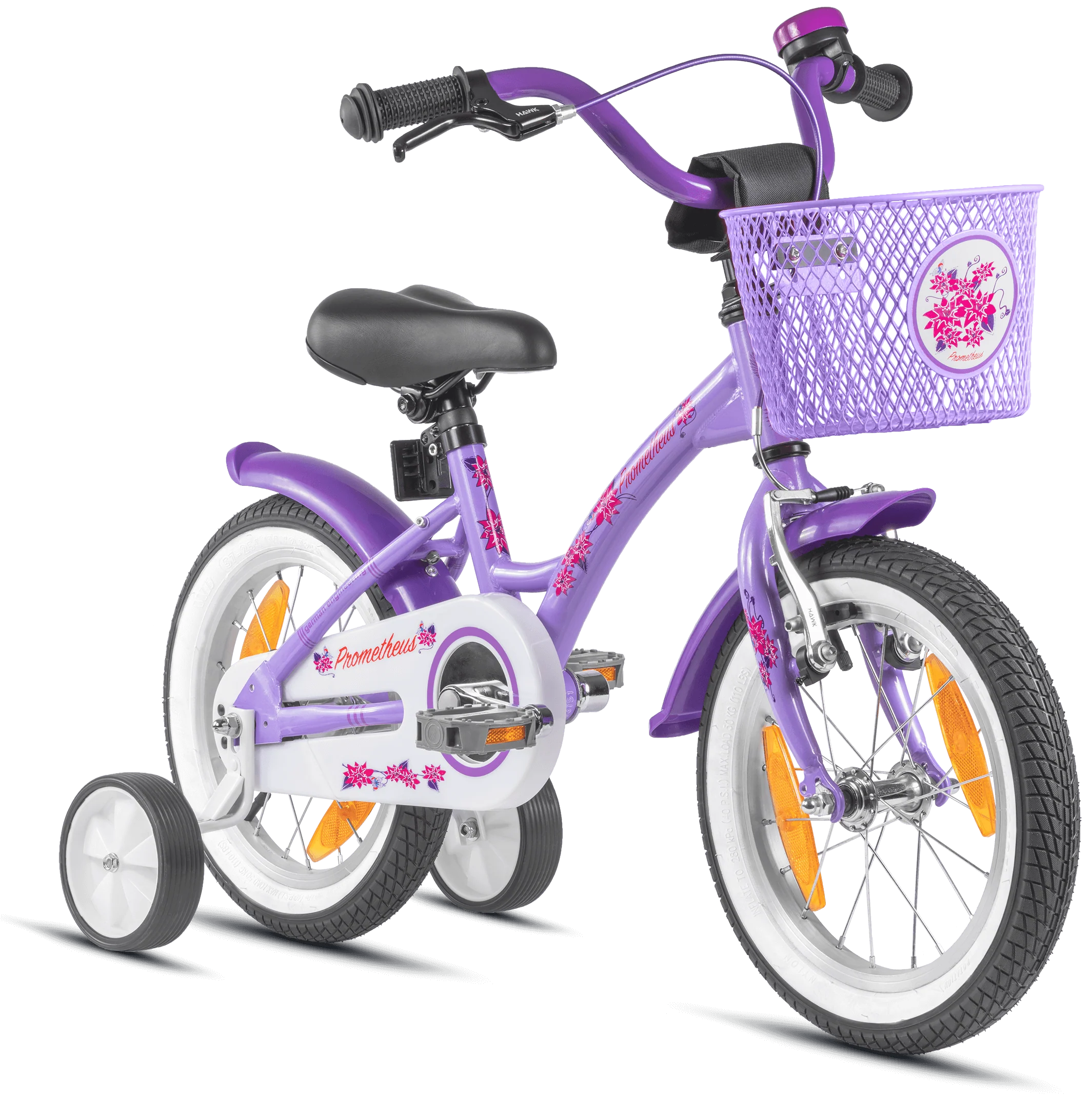 2025 Kinderfahrrad, 14 Zoll, mit Stützrädern. Violett und Weiß. Alter: 3–4 Jahre