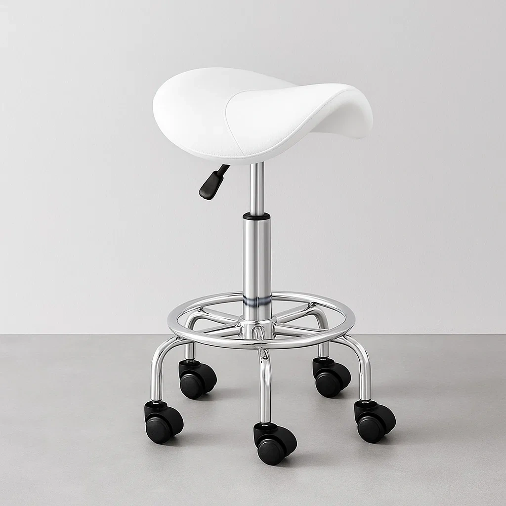 Tabouret de bureau en acier blanc et polyuréthane avec repose-pieds pour usage intérieur, 41 × 41 × 76 cm - LgXeWt2tY7jS