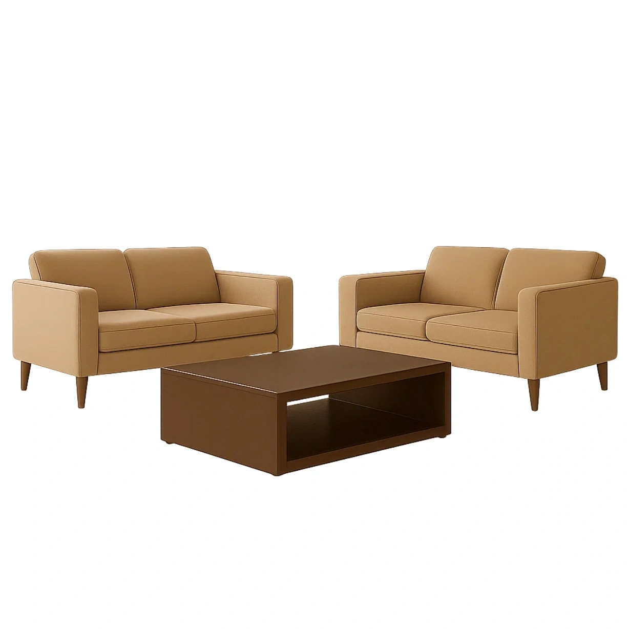 Ensemble canapé 4 places, similicuir marron clair, design modulable, structure fixe avec table d'appoint, dimensions canapé 160 x 80 x 80 cm, dimensions table basse 120 x 40 x 20 cm, pour salon - 9tb3RbL230DV