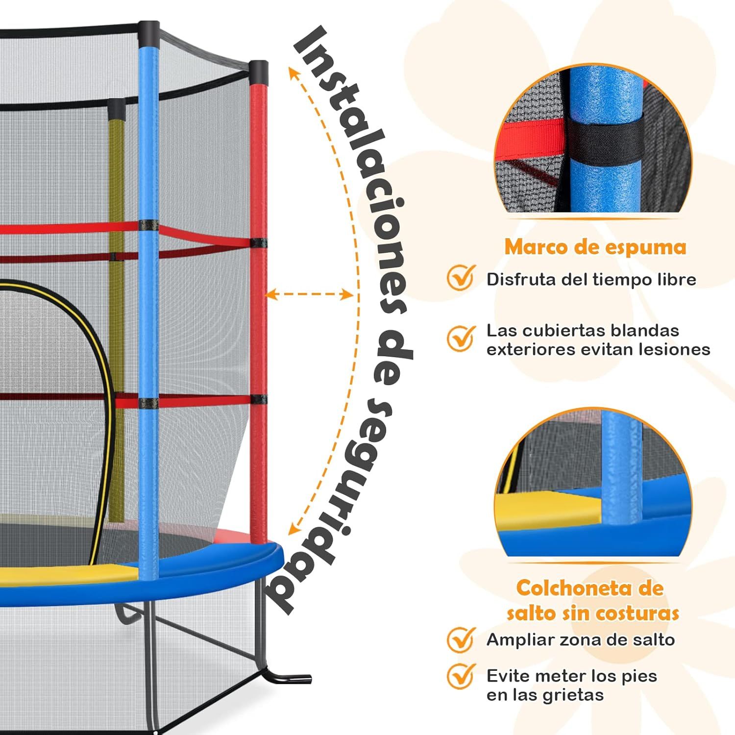 Kindertrampolin mit Sicherheitsnetz und Sprungpolster, Costway, 165 x 165 x 161 cm, farbig