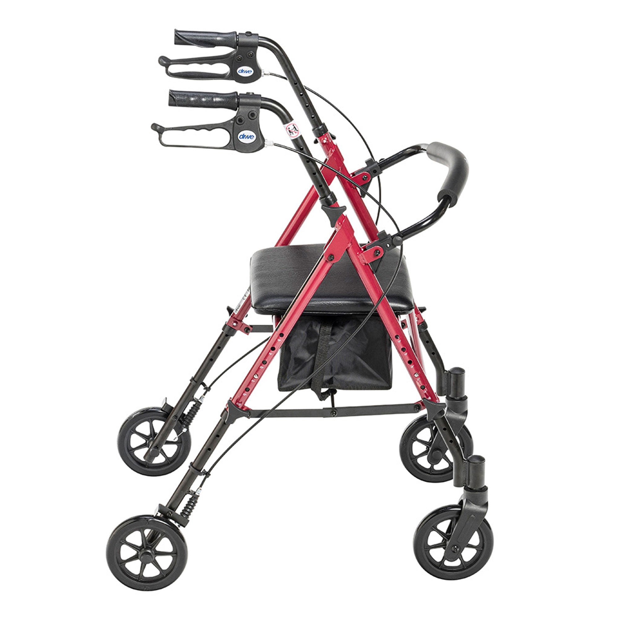Höhenverstellbarer Aluminium-Rollator 2025 mit 15-cm-Rädern, rot – Drive Medical