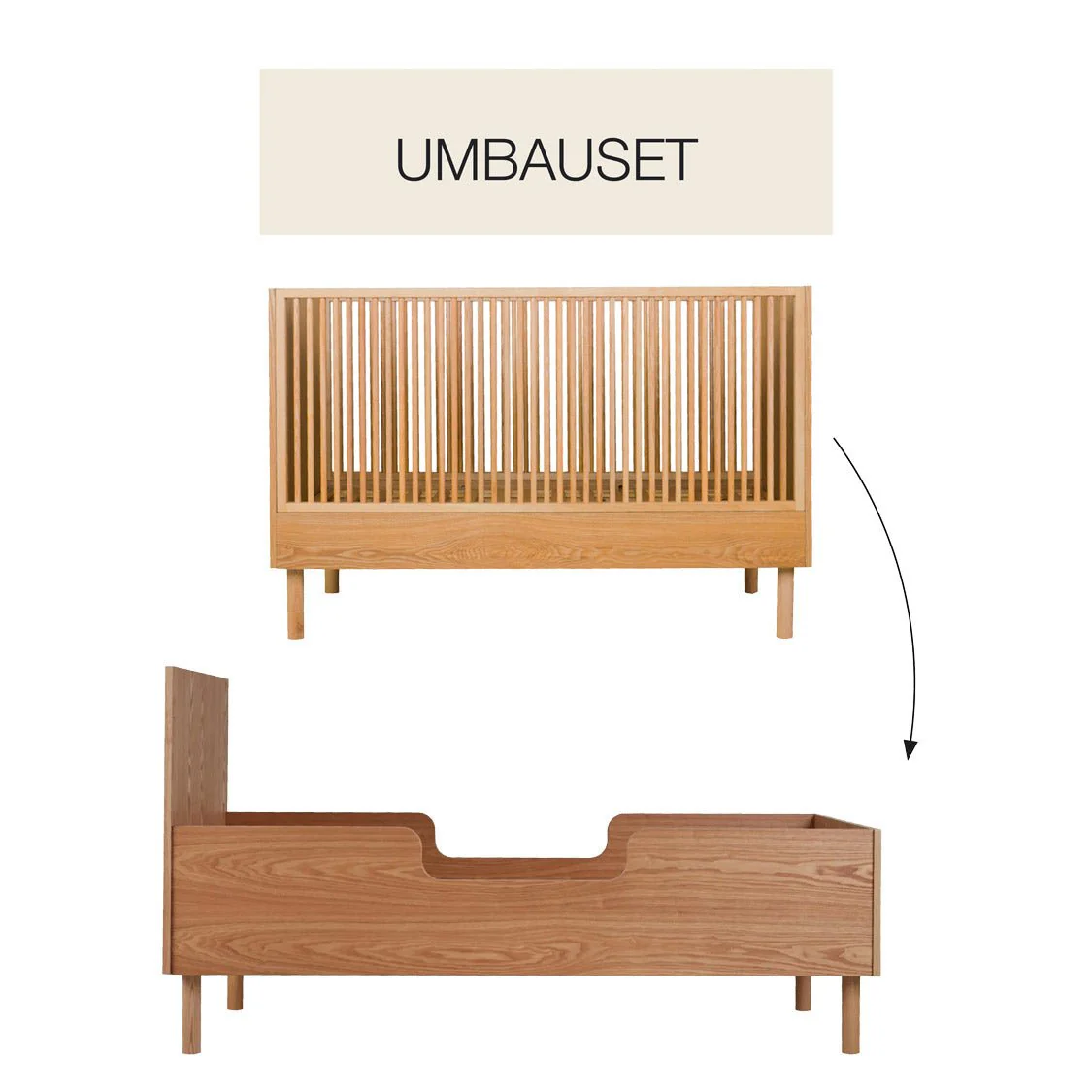 2025 Quax Hai No Ki Junior Kit – Kinderbett-Erweiterung 140x70 cm | Umbaubar zum Juniorbett 170x70 cm | FSC-zertifizierte Esche und MDF | Naturfarbe