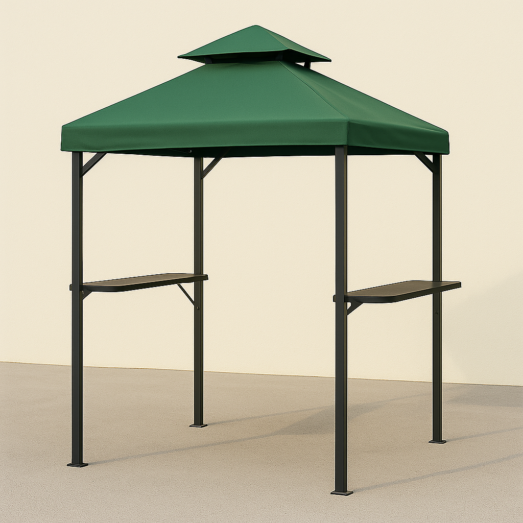 Gazebo de jardin en acier vert et polyester avec barbecue, 240 x 150 x 255 cm