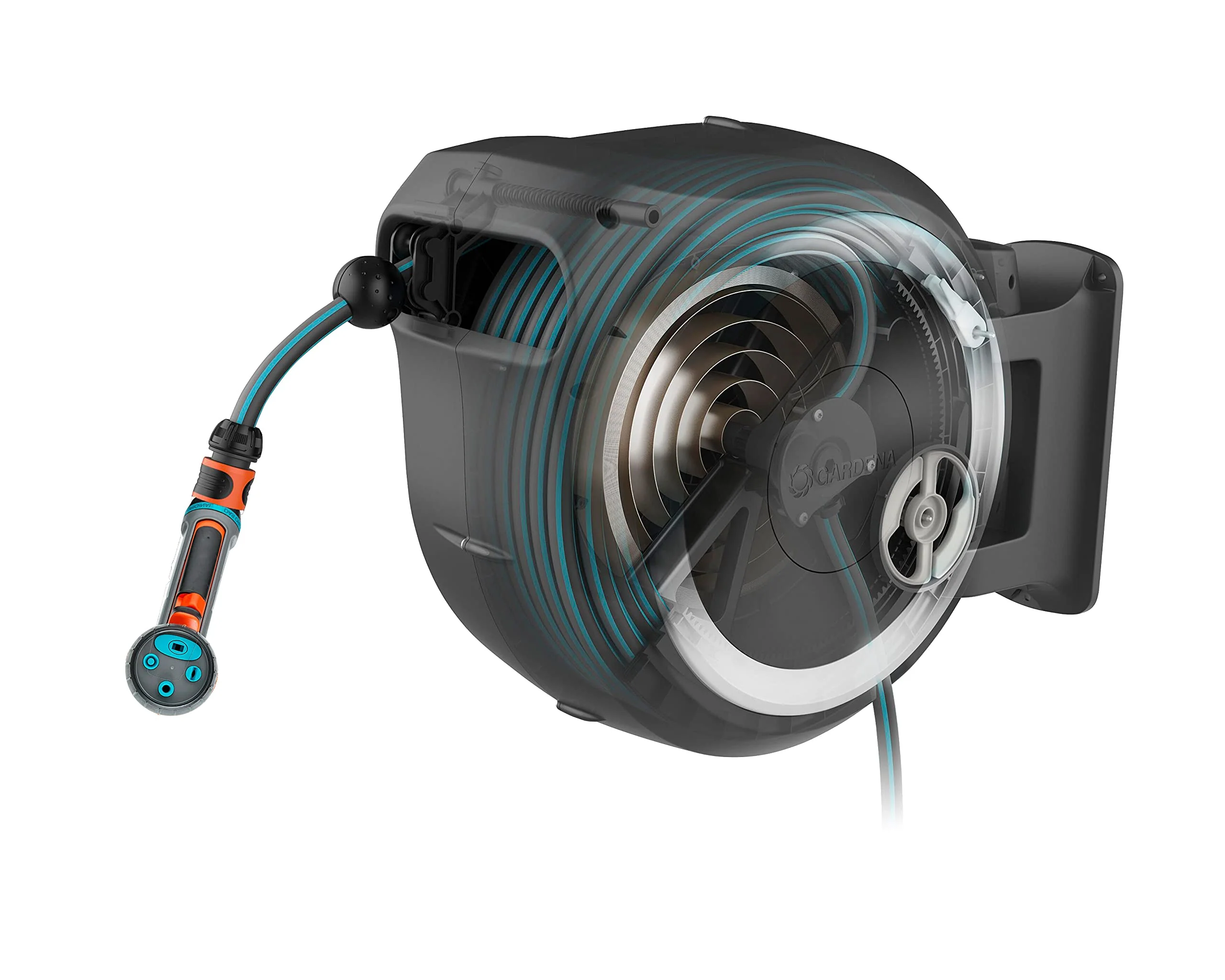 Gardena RollUp L Wand-Schlauchaufroller (Weiß) 30 m mit ecoPulse Reinigungspistole (Modelljahr 2025)