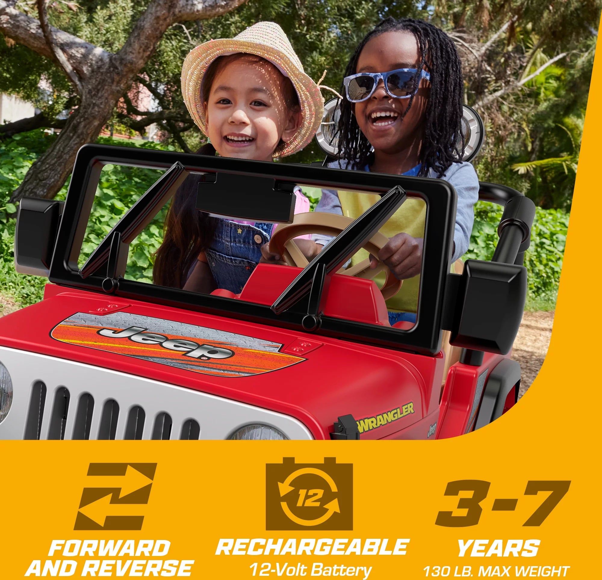 2025 Power Wheels Jeep Wrangler. 12-V-Batteriebetriebenes Kinderfahrzeug. Höchstgeschwindigkeit: 8 km/h