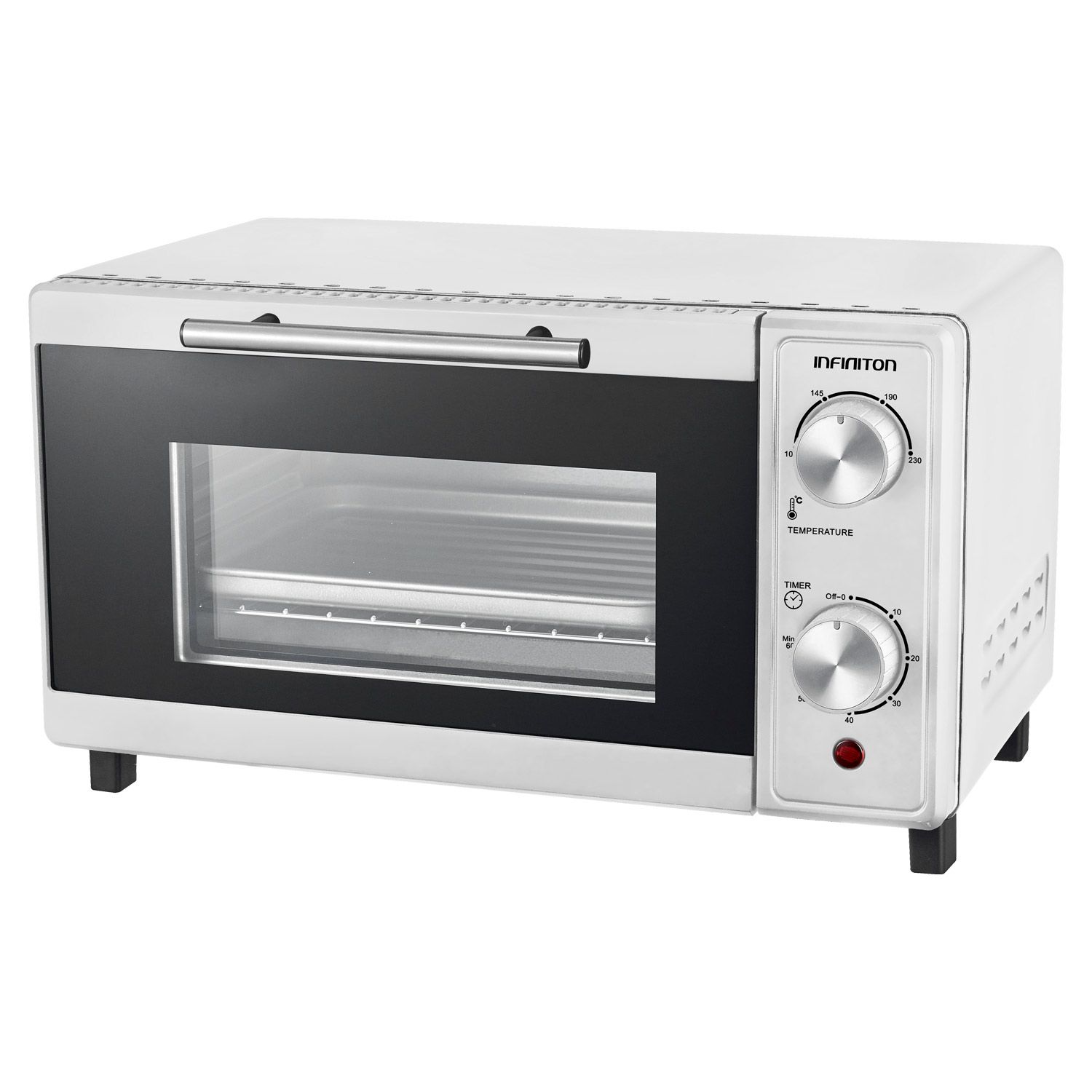 Infiniton HSM-A9B – Tischbackofen, Weiß, 9 l, 600 W, Doppelverglasung, Temperaturregelung, 60-Minuten-Timer.