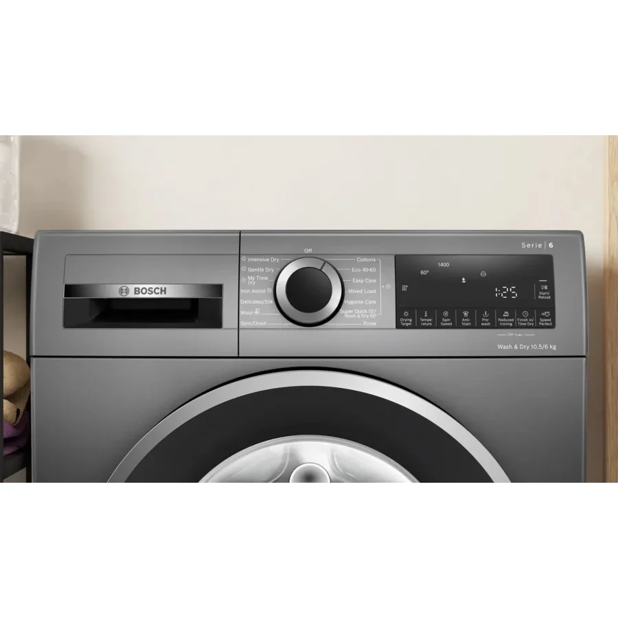 Bosch WNG254R1GB Serie 6 Waschtrockner, freistehend, 10,5 + 6 kg, 1400 U/min, Baujahr 2025 – Graphit