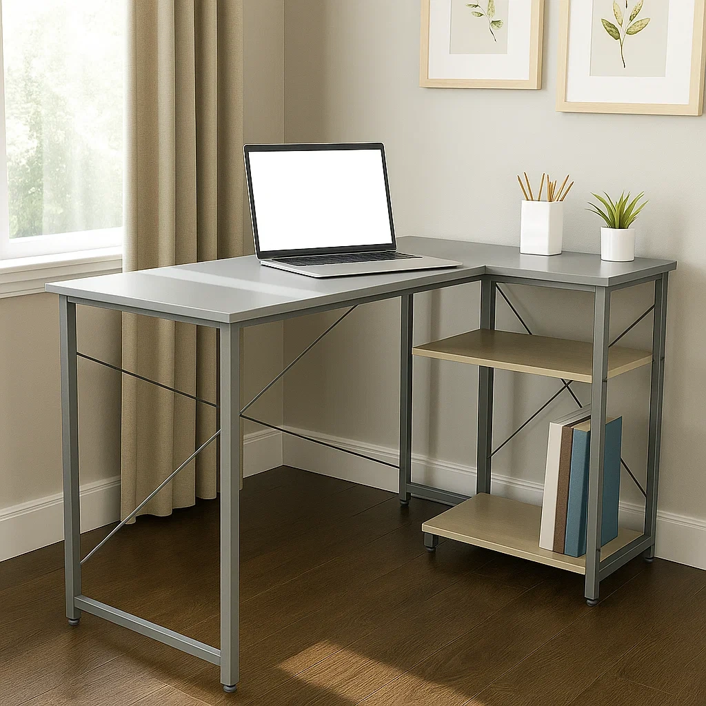 Bureau moderne avec étagère en métal et bois 120 x 60 x 75 cm, gris - eyyjwMj296IU